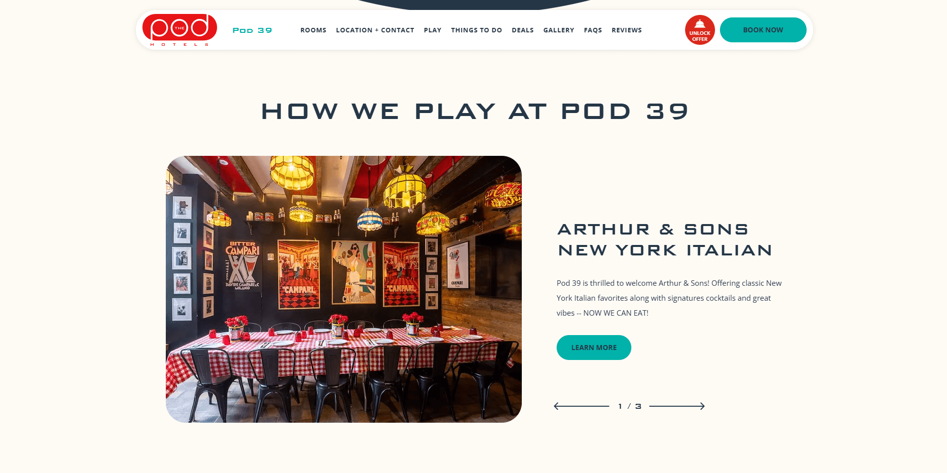 The Pod Hotel — website screenshot 3